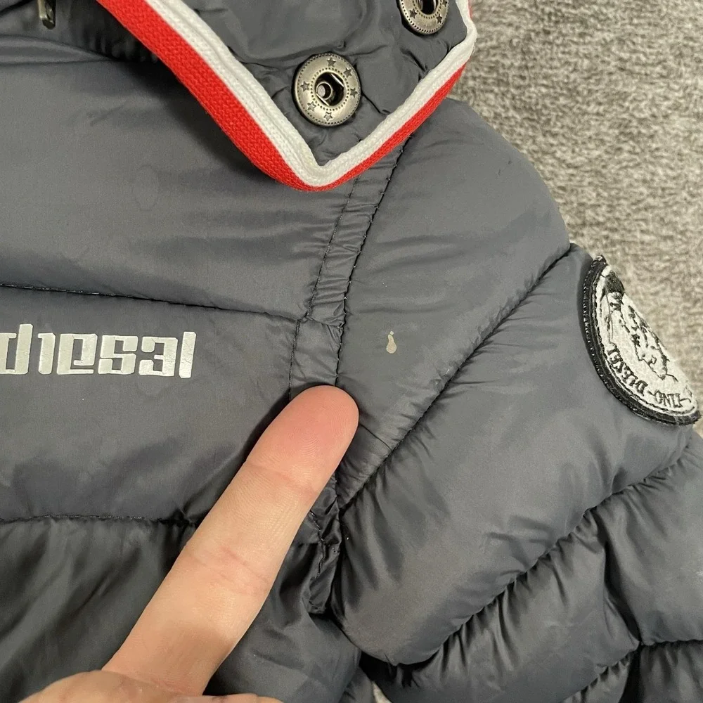 Diesel Jacket Youth 5-6 Gray Puffer Hooded Full Zip Fleece Lined Insulated